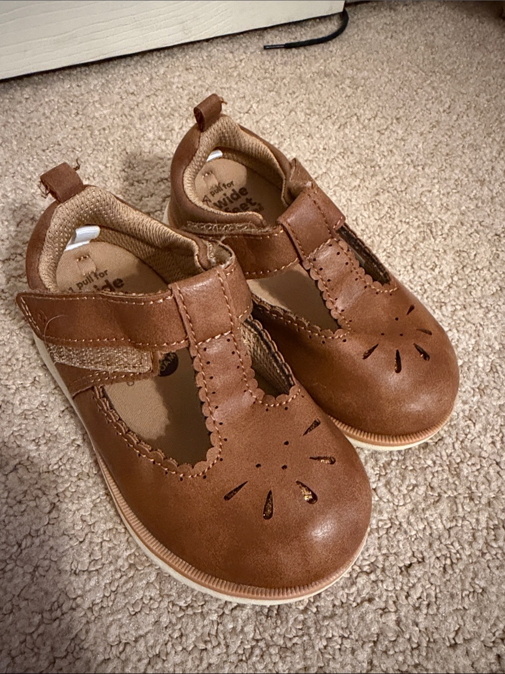 Brown Stride Rite Kids Leather Look Mary Jane Shoes with Velcro Strap